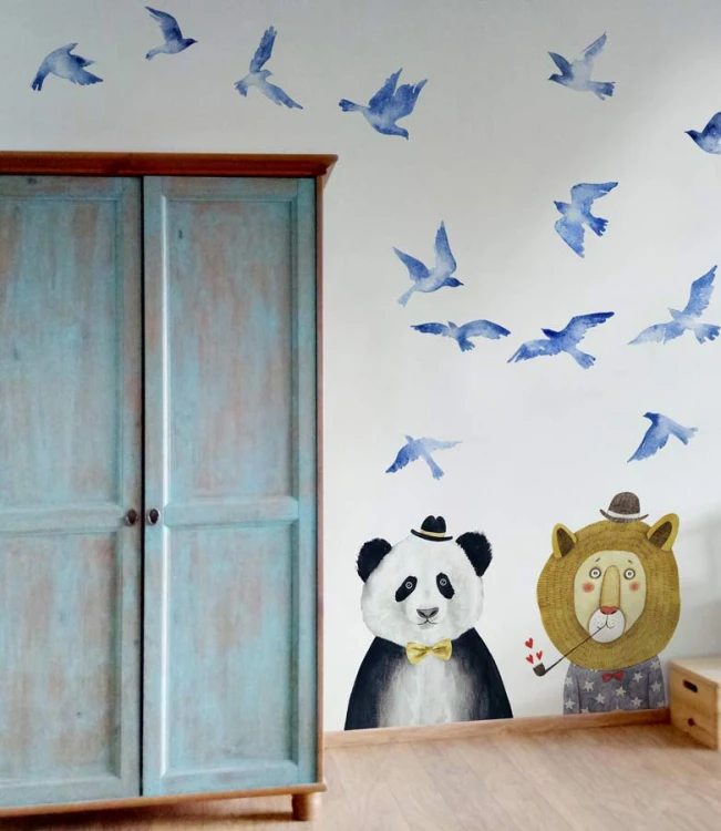 naklejka na ścianę panda lew ptaki