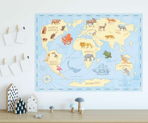 mapa-swiata-dla-dzieci-mlodziezowa-montessori-obraz-plakat-na-sciane-ze-zwierzatkami-retro-tapeta-niebieska