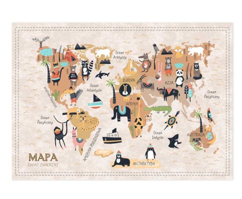 Mapa-fototapeta-brazowa-ze-zwierzatkami-po-polsku-dla-dzieci-na-sciane-duza-tapeta-plakat-do-salolnu