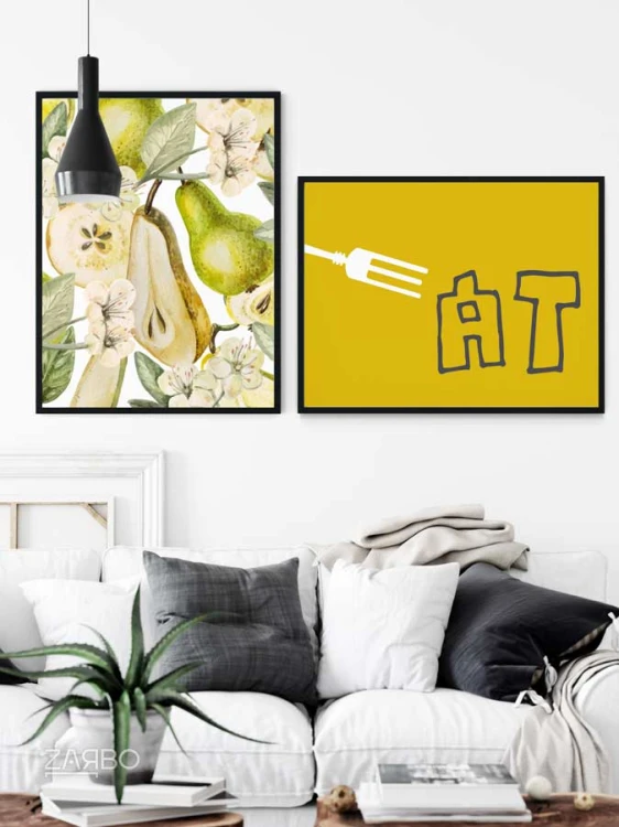 plakat-z-napisem-eat-zolty-gruszki-zielone-obraz-na-scienny