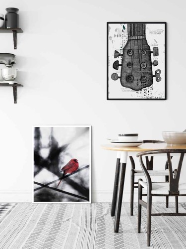 7990-gitara-plakat-na-sciane-w-ramie-ptaszek-ptak-czerwony-na-drzewie-galezi-do-kuchni