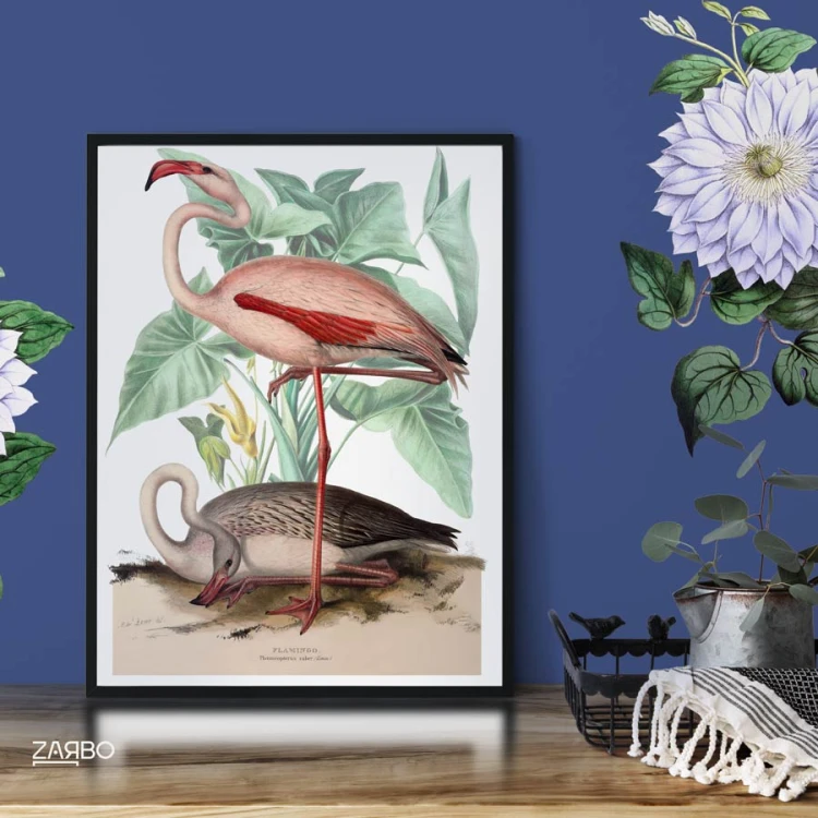 flaming-plakat-botaniczny-na-sicne-granatowa-pokoj-eklektyczny-obraz