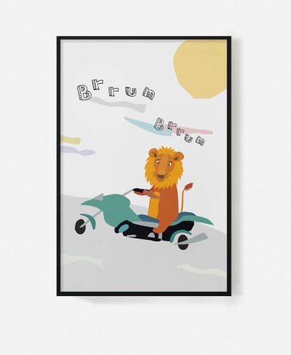 miasto-autka-lew-na-motorze-korek-bajtlik-plakat-w-ramie-czarnej