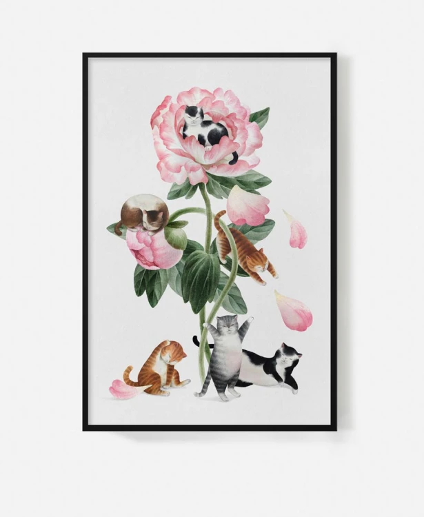 cats-koty-w-kwiatku-kotki-roza-kwiat-rozowy-slodkie-dla-dzieci-plakat-na-sciane-w-czarnej-ramie.jpg