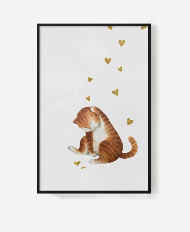 cats-koty-w-kwiatku-kotki-slodkie-dla-dzieci-plakat-na-sciane-w-czarnej-ramie-rudy-kot-serduszka-zlote.jpg