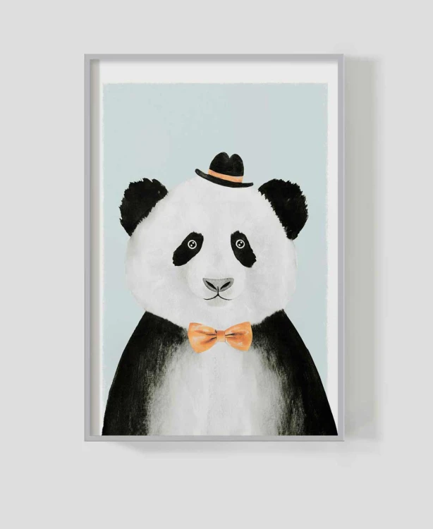 obraz na ścianę panda w ramce srebrnej